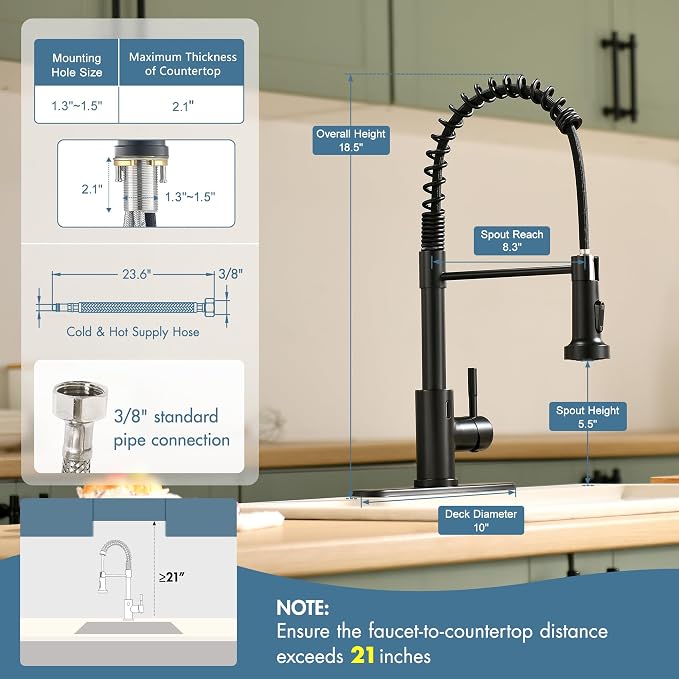 GIMILI Black Touchless Kitchen Faucet with AC Adapter, Smart Motion Sensor Hands Free Single Handle Kitchen Sink Faucet with Pull Down Sprayer, Matte Black