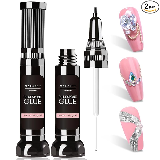 Makartt Nail Rhinestone Glue: Precision Gap Filling Gel with Brush for Gems | Low Viscosity, UV/LED Cured, Gap Filling, Small Charms, Glitter, Pearls and Sequins, 3D Sculpting, DIY and Salon Use