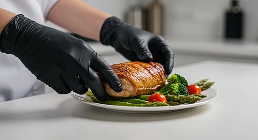 Basic Vinyl Exam Gloves, 4 mil Safty Glove Latex-Free & Powder-Free, SGBE 8004 Synmax Disposable Medical Glove X-Large, Black (Pack of 10,1000 units)