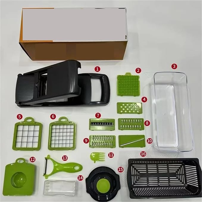 12 16 Piece Vegetable Cutter Set with Drain Basket Stainless Steel Slicer Dicer Potato Peeler Carrot Grater Kitchen Tool(12pcs)