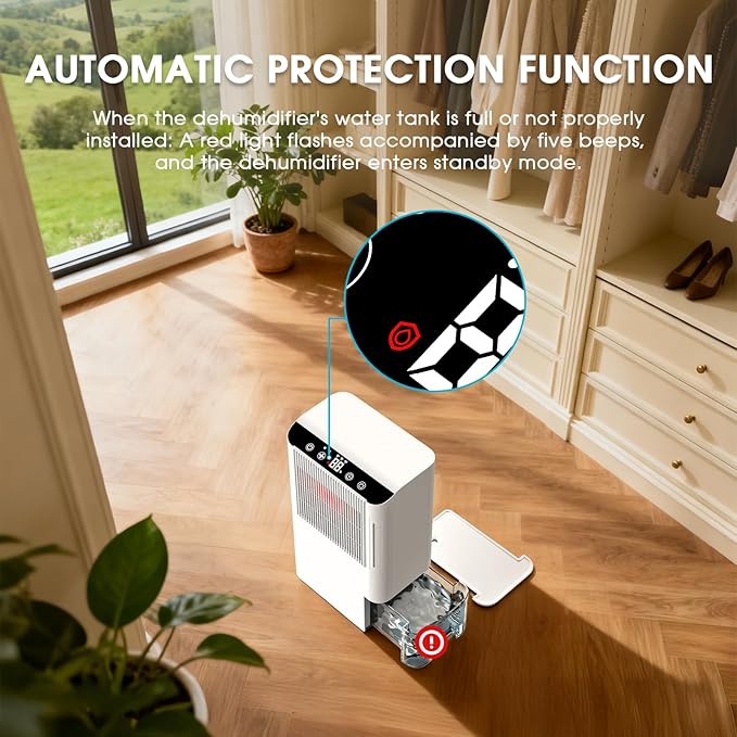 Dehumidifiers for Home, 2000 Sq.Ft Small Dehumidifier with 3.3ft Drain Hose, 2.5L Tank, Timer Sleep Mode, Portable Dehumidifier for Basement, Bedroom, Bathroom (Pearl White)
