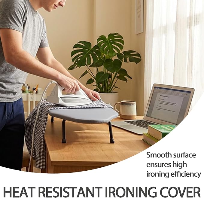 SheeChung Small Ironing Board with Rest,Mini Foldable Iron Board,32" Lx12 W | Metal Mesh Panel,Non-Slip Feet,Heat Resistant Cover & Pad,Hook for Hanging,Tabletop Iron Board for Dorm Apartment Small Space