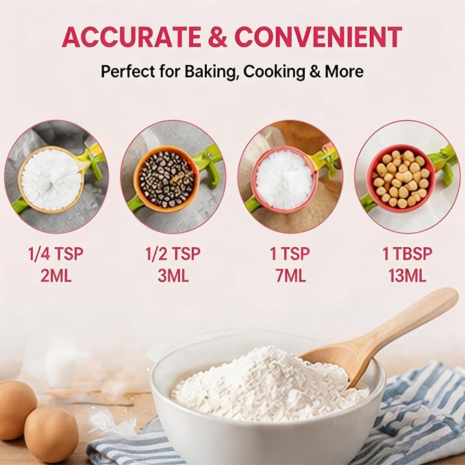 Ceramic Flower Measuring Spoons Set with Flowerpot Base, 2026 Decorative Cute Measuring Cups and Spoons Set with Holder for Dry and Wet Ingredients (Pink)