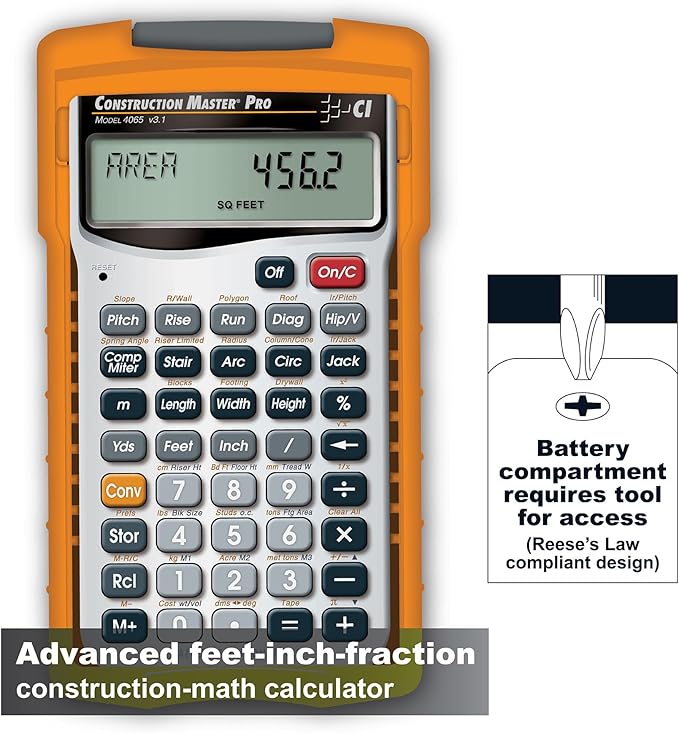 Calculated Industries 4065 Construction Master Pro Advanced Construction Math Feet-inch-Fraction Calculator for Contractors, Estimators, Builders, Framers, Remodelers, Renovators and Carpenters | Advanced Construction Math, Feet-Inch-Fractions, For Con...