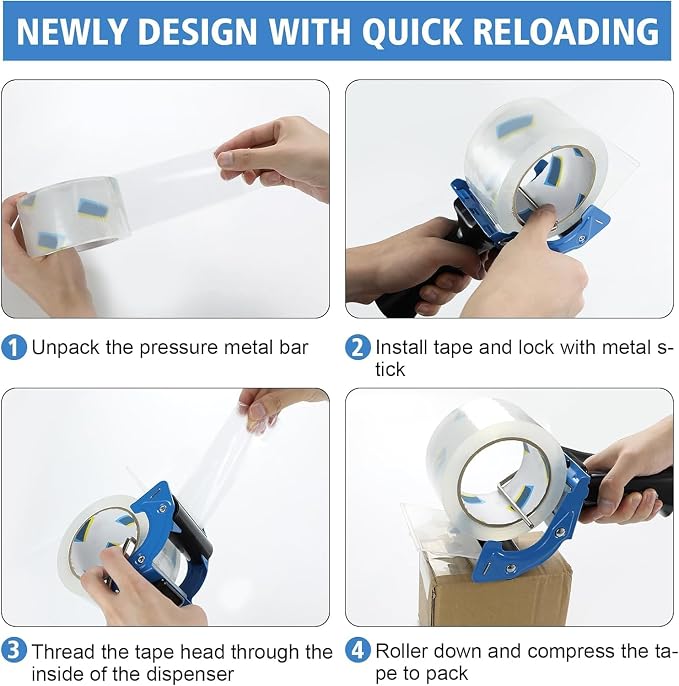 8 Pack Professional 3-Inch Tape Gun Dispenser, Heavy-Duty Packing Tape Dispenser for Shipping Boxes, Quick Reload, Works with Standard & Thick Tape, Ergonomic Handle for Warehouse, Moving & Office