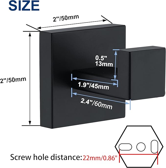 Towel Hooks for Bathrooms, Matte Black Towel Hook for Kitchen Bathroom, SUS304 Stainless Steel Coat Hook, Heavy Duty Towels Holder Hooks for Hanging, 2 Pack