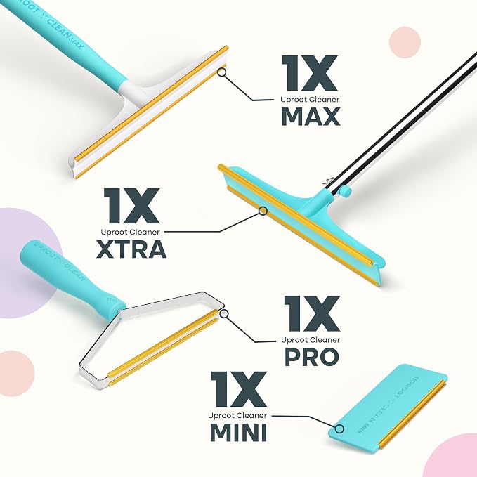 Uproot Clean Ultra Bundle - Xtra, Max, Pro & Mini-Ultimate Pet Hair Removal Tool & Carpet Rake Bundle-Easy Cat & Dog Hair Remover for Couch, Clothes, Rugs, Cars & More-The Ultimate Fur Remover Set