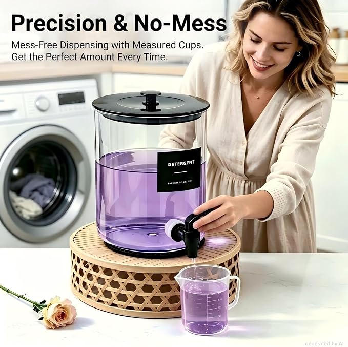 Glass Laundry Detergent Dispenser,1 Gallon Large Liquid Soap 1Pack(Black) | Complete borosilicate jars set with leakproof spigots, protective silicone mats, minimalist labels, and dosing cups.