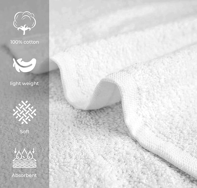 Avalon Towels Salon Towel - White Hand Towels Bulk Pack of 24 - 100% Cotton Absorbent Spa, Facial & Gym Towel for Working Out - 16x27 Inches (Not Bleach Proof)