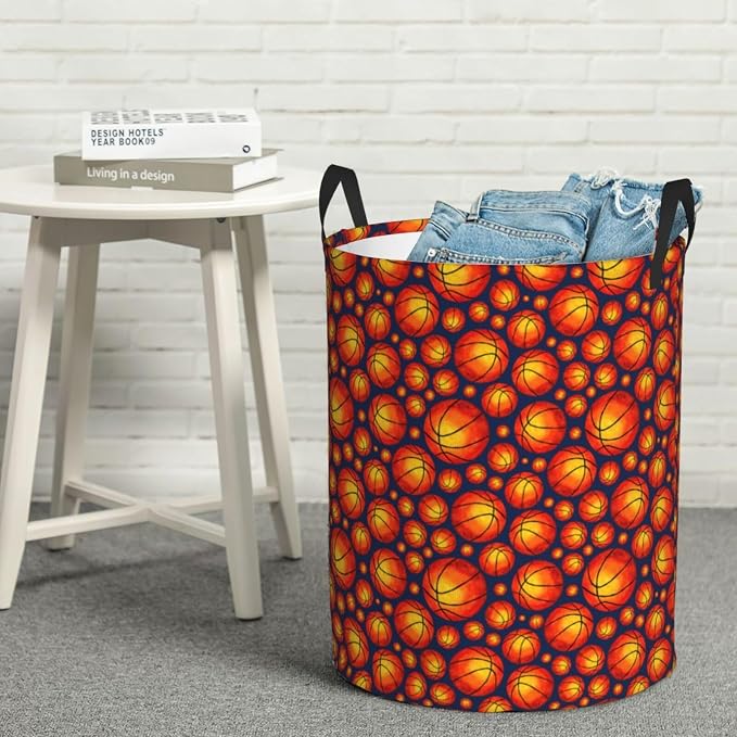 Retro Basketball Laundry Hamper Laundry Basket Circular Hamper Dirty Clothes Storage with Handles