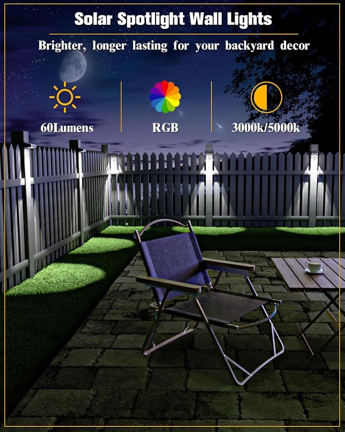 JOFIOS Solar Fence Lights 8 Pack, 50 Lumens Outdoor Fence Solar Lights with 12 Modes RGB Color Glow LED Solar Lights Outdoor Waterproof, Solar Lights for Patio, Backyard, Deck, Fence, Railing.