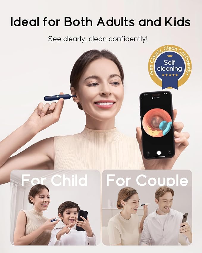Bebird Earsight Plus R37R Ear Wax Removal Tool Camera, FSA HSA Eligible Items, Smart Ear Cleaner with Painless Visual Tweezers, Flexible Ear Camera Otoscope, Home ENT Cleaning Kit for Family,Blue