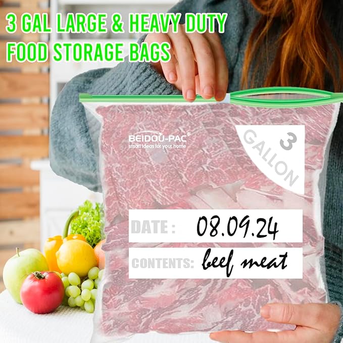 3 Gallon Large Slider Plastic Bags, | 50 Count | 2 Mil | 16" x 18" | Heavy-Duty Reusable Clear Freezer Storage Bags(Slider-3 gallon-50count)