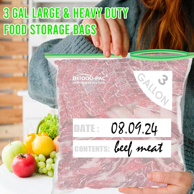 3 Gallon Large Slider Plastic Bags, | 100 Count | 2 Mil | 16" x 18" | Heavy-Duty Reusable Clear Freezer Storage Bags(Slider-3 gallon-100count)