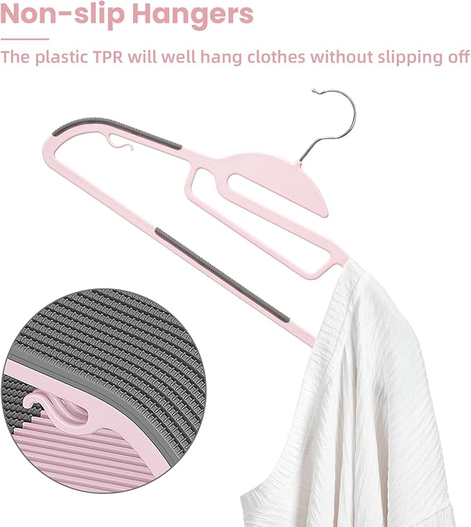 Heavy Duty Plastic Hangers 50 Pack with Non-Slip Design,0.2 Inches Thick,360°Swivel Hook Space Saving Organizer for Bedroom Closet,Shirts,Pants,Strong Enough for Coat(Pink- S Shaped)