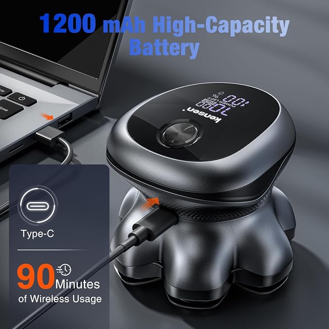 kensen PRO 7D Head Shavers for Bald Men - 2026 New Dual Speed Electric Shaver, Bald Head Shaver with Magnetic Shaver Head IPX6 Waterproof Wet/Dry Use Shaving Balding Clipper Cordless Head Razor Gray