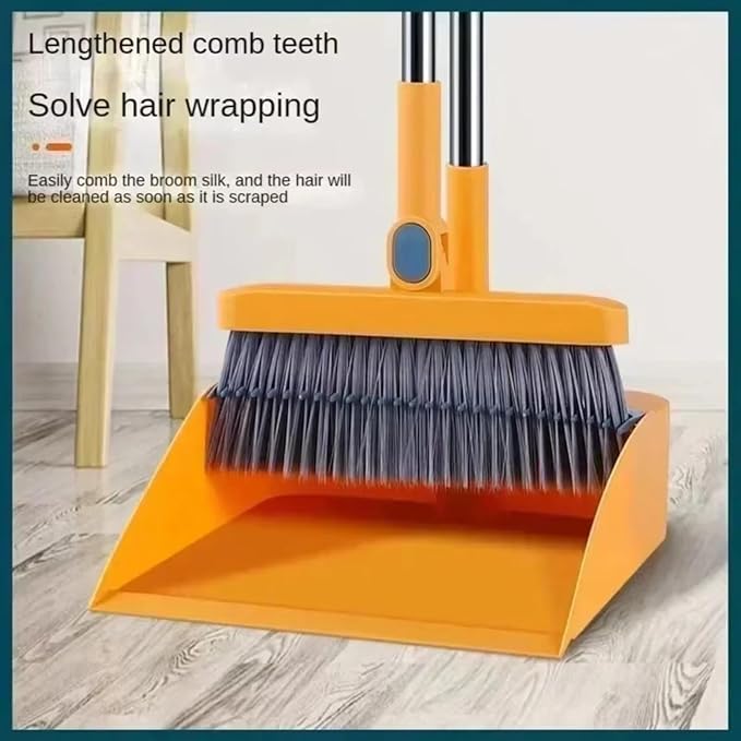 Foldable Broom and Dustpan Set, Compact Wall Mountable with Extra Stiff Bristles for Easy Storage & Cleaning (Green)