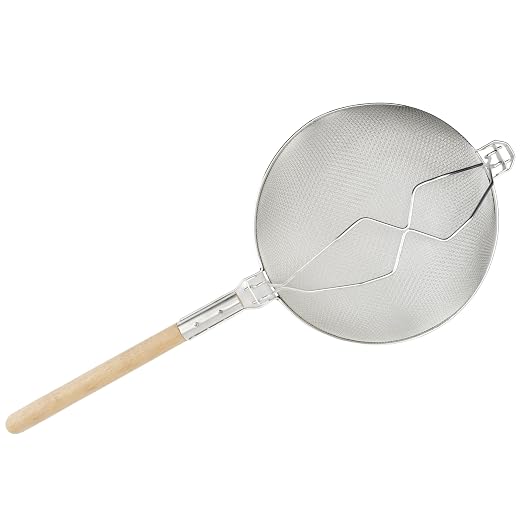 Winco Strainer, 14-Inch Diameter, Reinforced Double Mesh, Medium, Nickel, Tan