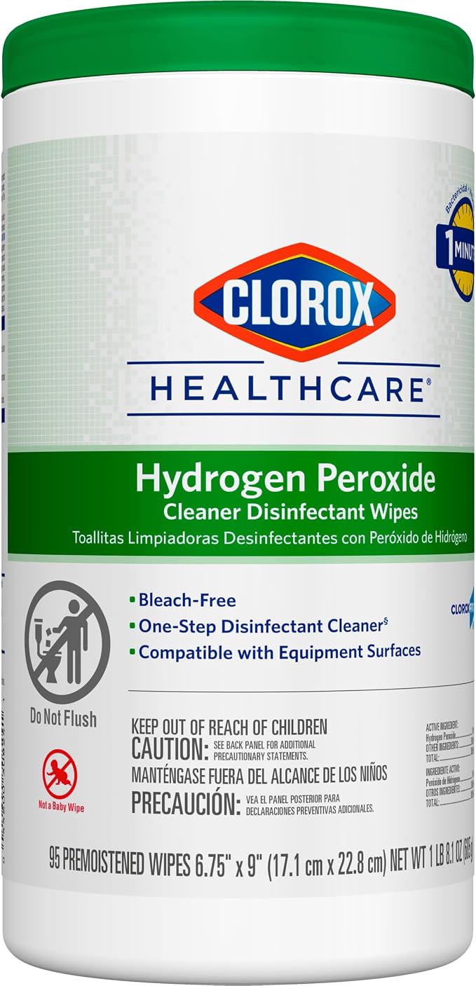 Clorox Healthcare Hydrogen Peroxide Cleaner Disinfectant Wipes, 6.75" x 9", 95 Count, Pack of 6 (Package May Vary)