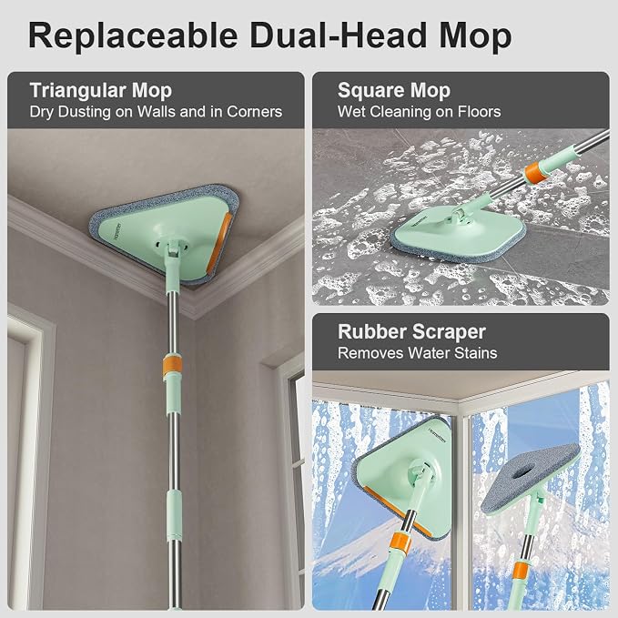 HoMettler Mop and Bucket Set | Spin Mop with Dual-Tank Clean/Dirty Water Separation | 6 Microfiber Pads for Deep-Cleaning Floors | Versatile Mops Triangular Head for Walls