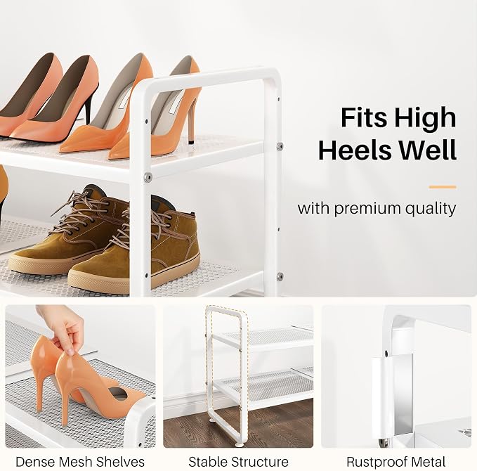 SNTD Shoe Rack - Expandable Shoe Organizer for Closet, Adjustable Metal Shoe Shelf Storage, Stackable Long Shoe Stand Holder for Garage, Entryway, Door Entrance (White, 2-Tier)