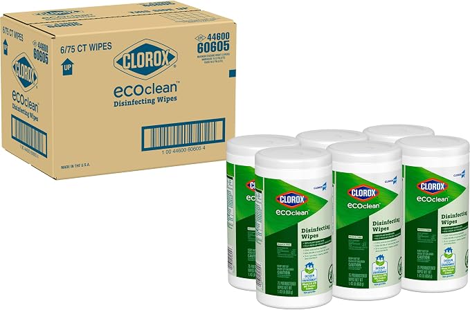 CloroxPro Clorox EcoClean Disinfecting Wipes, Multi Purpose Bleach Free Cleaner, Made with Citric Acid and Plant Based Ingredients, Antibacterial Disinfectant, Multi Surface Use, 75 Ct, Pack of 6