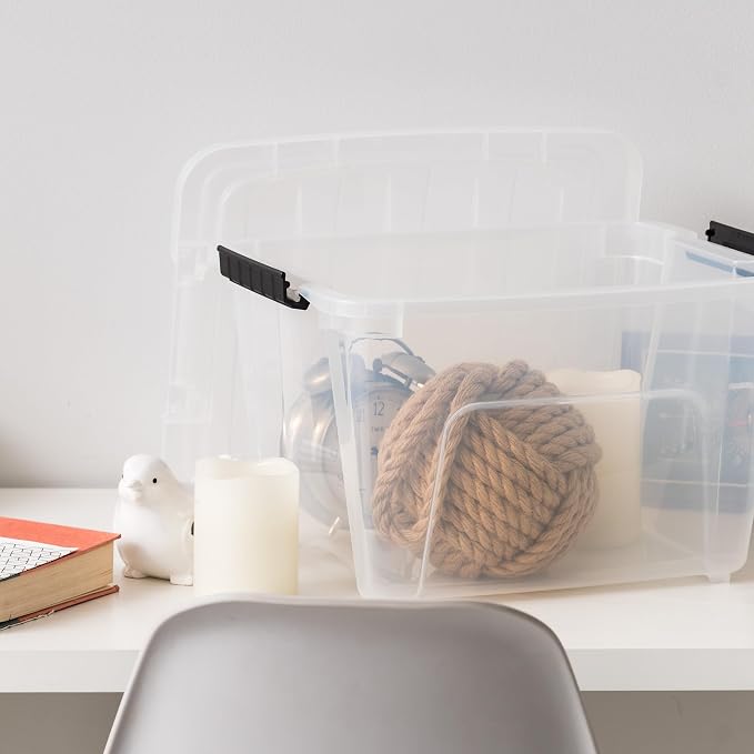 IRIS USA 19 QT Plastic Storage Box with Lid and Latches - 6 Pack - BPA-Free, See-Through Organizing Solution, Durable Nestable Stackable Containers, Secure Pull Handle - Clear