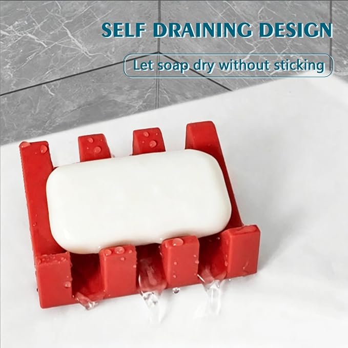 Self Draining Soap Dish Holder,Silicone Soap Dish,for Bathroom,Kitchen, Sponges，Can Extend Soap Life，Keep Soap Bars Dry and Easy Cleaning (Red+Deep Green,2-Pack)