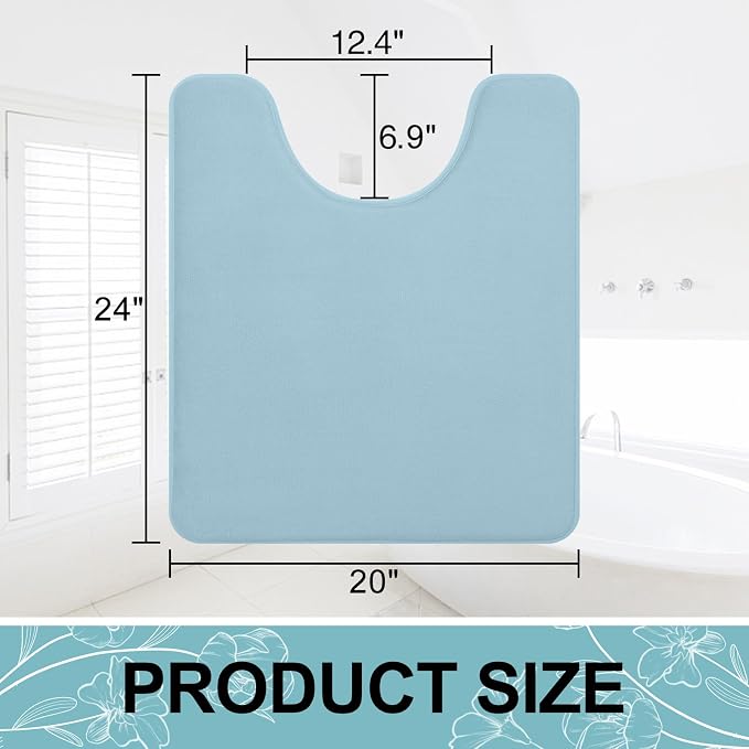 Smiry Memory Foam Toilet Rugs U-Shaped 24x20, Extra Soft Absorbent Non-Slip Contour Bathroom Rugs, Machine Washable Bath Mats for Toilet, Sky Blue
