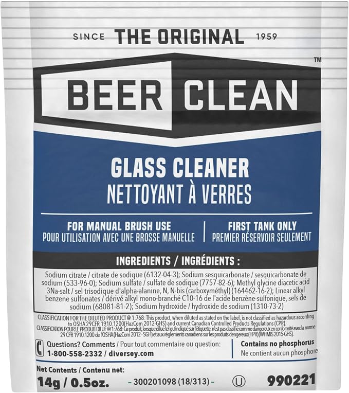 990221 Glass Cleaner for Manual Brushing, Restaurant Barware & Glass Cleaning System, Powder Packets, 0.5-Ounce (1 Packet)
