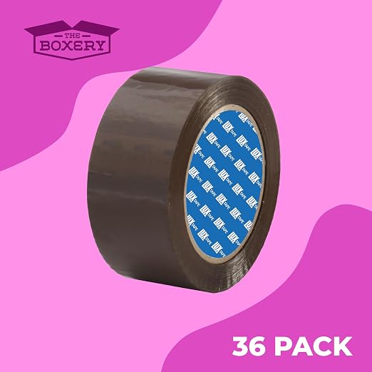 The Boxery 2" x 55 Yards Tan Packing Tape – 36 Roll Carton – Warehouse Grade Adhesive for Shipping, Moving & Packaging – Standard Strength 1.85 Mil Box Sealing Tape