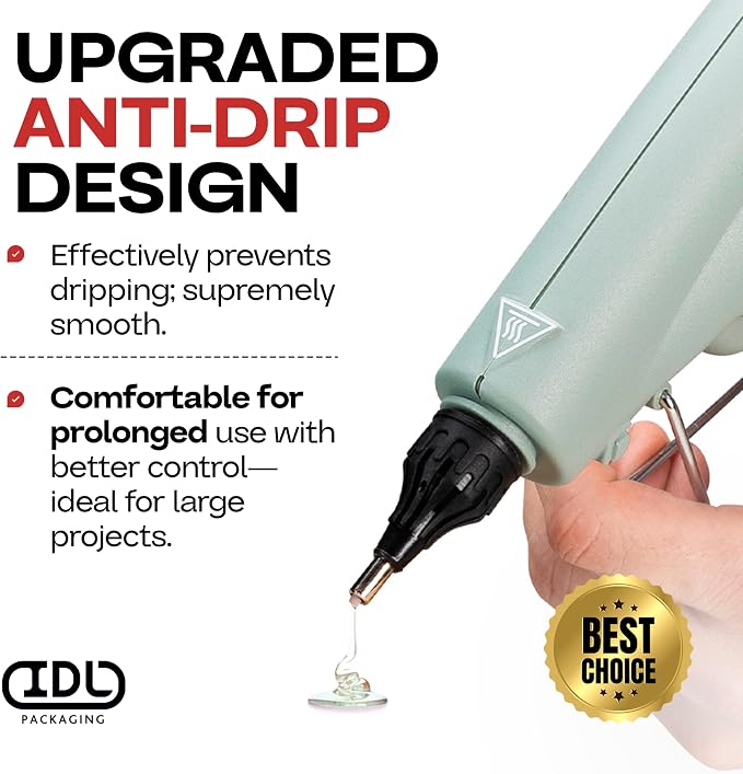 IDL Packaging GG-300 Industrial 300W Hot Glue Gun with 10 pcs Glue Sticks - 1/2" x 10" Full-Size Glue Sticks - Hot Glue Gun Kit for Variety of Surfaces: Foam, Vinyl, Leather, or Upholstery