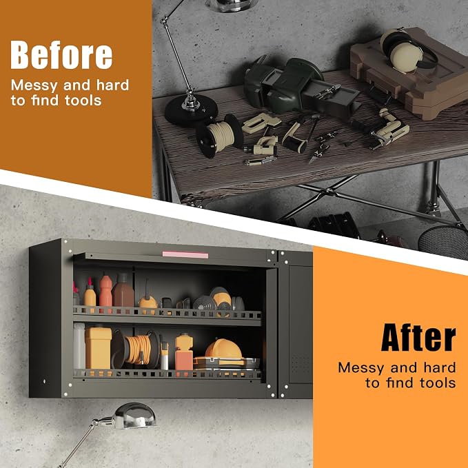 Eltean Garage Wall Cabinet,Up Flip Door Metal Wall Cabinet,Wall Mounted Metal Storage Cabinets with Doors and Adjustable Shelf for Garage,Utility Room and Basement