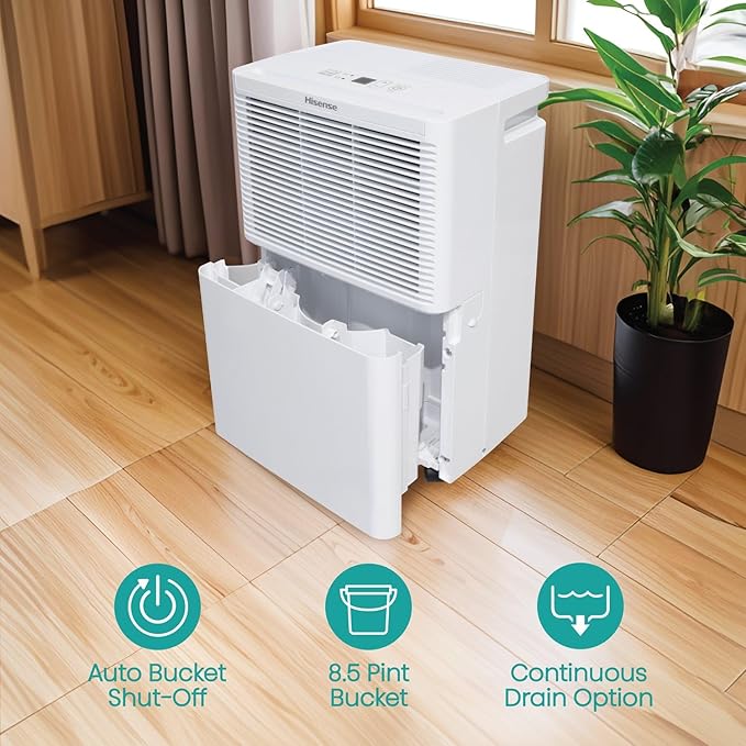 Hisense 25 Pint Small Compact Portable Dehumidifier, Energy Efficient Quiet Humidity Absorber Moisture Extractor for Bathroom Bedroom Room Garage Attic Home Crawl Space Closet