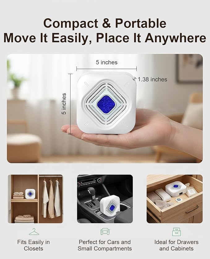 Reusable Mini Dehumidifier, Highly Efficient Dehumidification, Moisture Absorbers with Color Indicator, Portable Dehumidifier for Bedroom Closets, Dehumidifier for Bathroom to Keep Spaces Dry