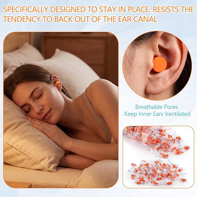 Relaxweex 500 Pairs Ear Plugs for Sleeping 33 db NRR Noise Canceling Ear Plugs Bulk Pre-Shaped Foam Disposable Earplugs for Shooting Range Travel Concert Construction Work, Individually Packaged