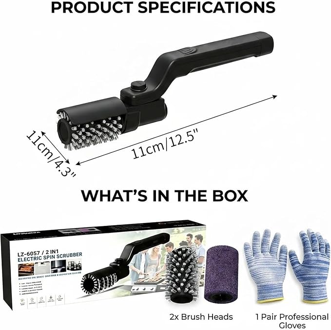 Electric Grill Brush Rechargeable for Outdoor Grill,3-Speed Rotary BBQ Cleaning Tool with 180° Adjustable Head,Stainless Steel Wire Automatic Grill Cleaner,No Bristle Shedding for Outdoor Camping