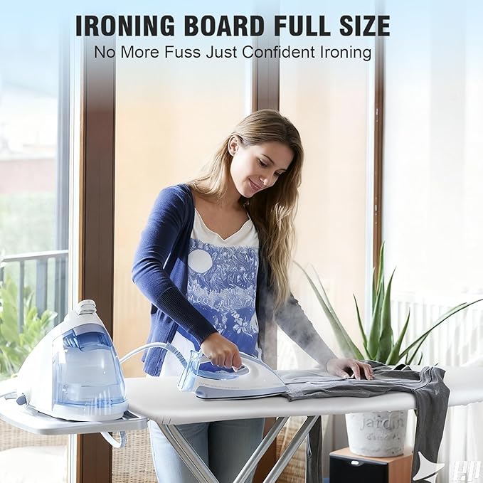 oleaf Ironing Board with Cover and Thicken Pad Height Adjustable Full Size Foldable Iron Board with Iron Rest, Stable Steel Legs, Metal Construction, Heat Resistant, Gray and White Checkered