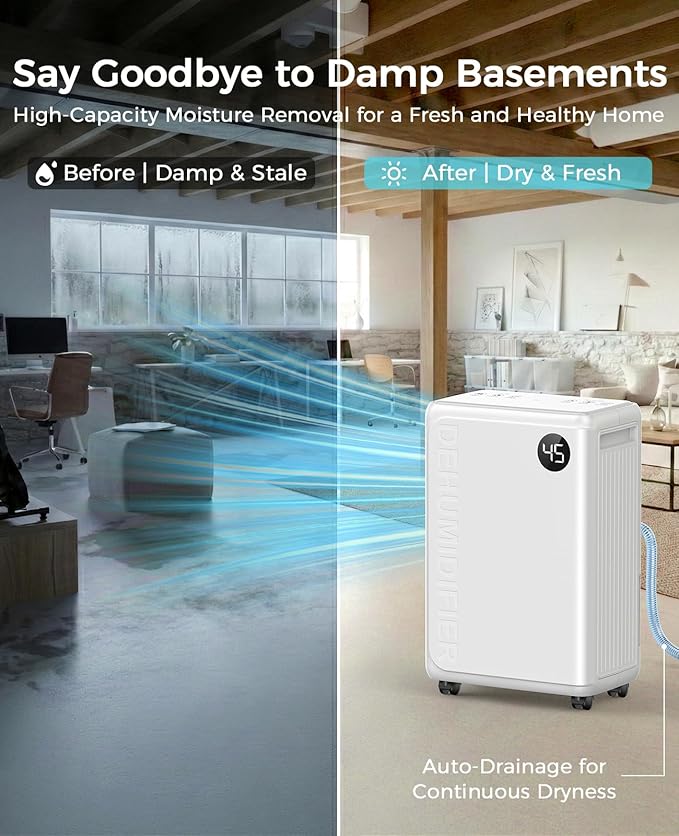 PLUSCENT 32 Pint Dehumidifier for Basement, 2500 sq.ft Dehumidifiers for Home with Drain Hose, 3 Modes, Auto Defrost, 24H Timer, Quiet Smart Humidity Control for Large Room, Bedroom, Bathroom, RV