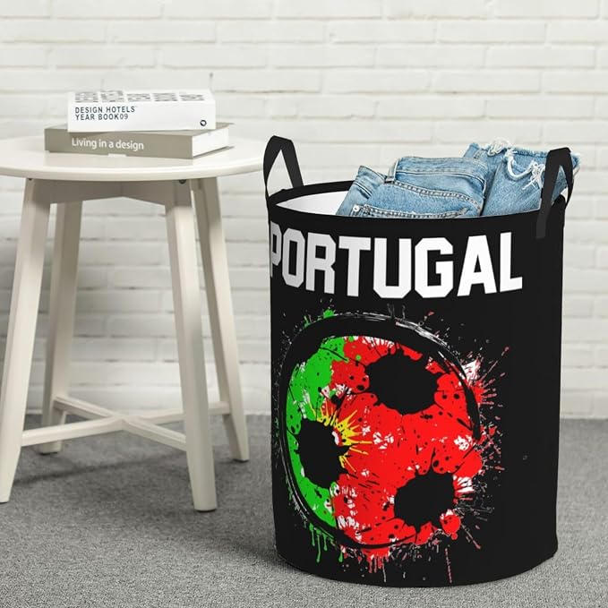 Portugal Soccer Portuguese Football Flag Laundry Hamper Laundry Basket Circular Hamper Dirty Clothes Storage with Handles