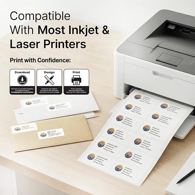 3" X 2" Matte White Printable Shipping Labels (30 Sheets, 300 Stickers) Mailing and Address Labels, Product Packaging Stickers for Laser & Inkjet Printers - Spartan Industrial Template R011