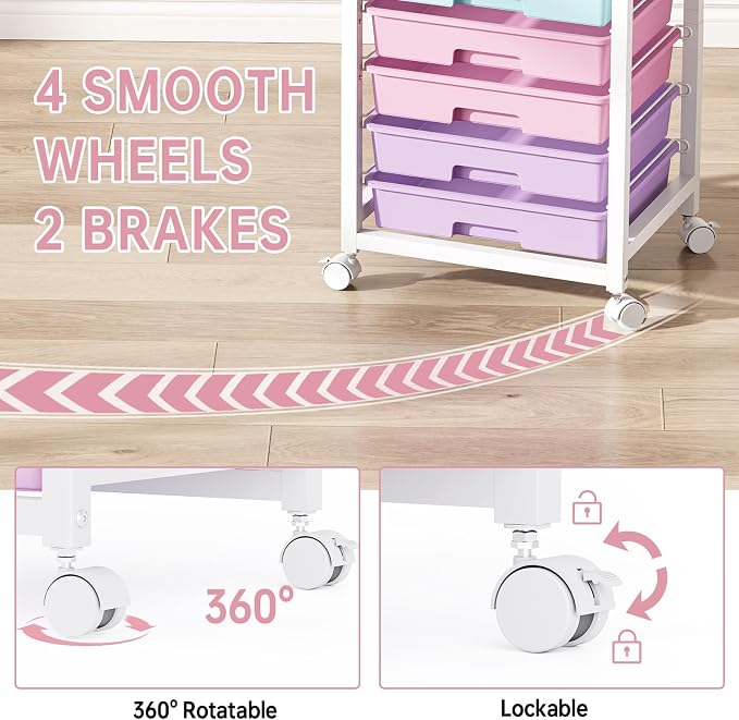 SYKIARIOL Rolling Storage Cart with Drawers,Utility Cart With 8 Drawers and Wooden Tabletop,Rolling Drawer Cart,Storage Drawer Cart for Living Room,Classroom,Bedroom,Bathroom,Dorm,Office, Ice Cream