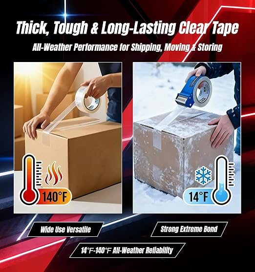 Clear Packing Tape Refills Heavy Duty,18 Pack,2.7 Mil,2"×68 Yd | Total 1224 Yards,Compatible with Standard Tape Dispenser,Quiet Unwind,Easy Start,for Shipping Packaging Moving Sealing,Bulk