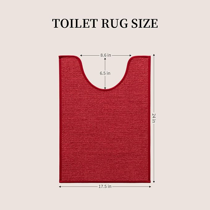 YIHOUSE Red Toilet Rugs U Shaped 17.5"x24", Quick Dry Non Slip Contour Bath Mat, Absorbent Machine Washable Ultra Thin Bathroom Mats for Toilet Base