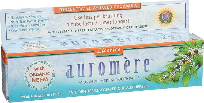 Auromere Ayurvedic Herbal Neem & Clove Toothpaste - Classic Licorice, 6 Pack