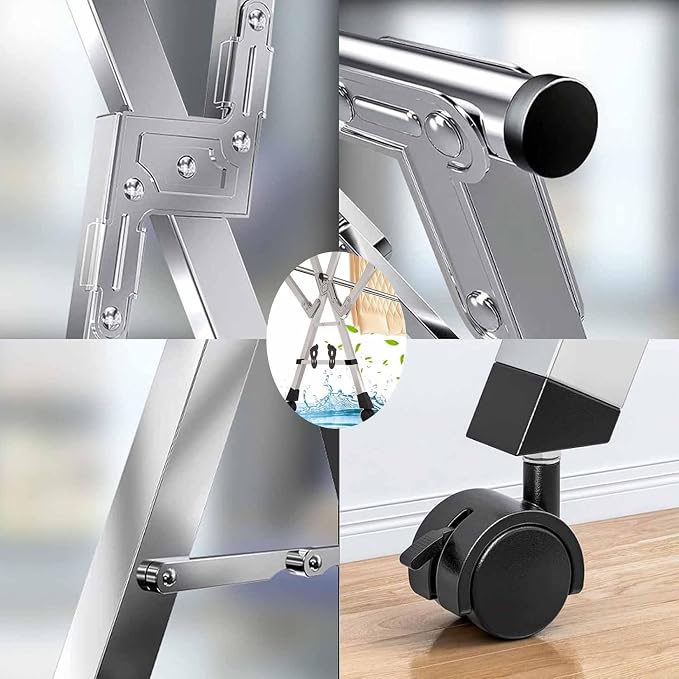 Adjustable Clothes Drying Rack,Folding Blanket Rack,5-Bar | Stainless Steel Laundry Stand,Laundry Drying Rack with Wheels,Extendable from 59 to 94.5 Inches,Hooks,for Indoor Outdoor