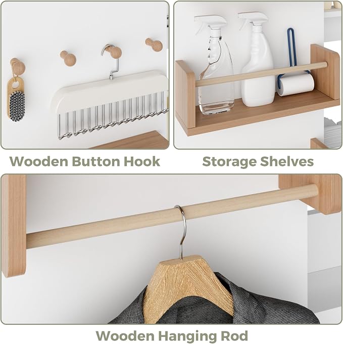 Kikihouse Wall Mounted Ironing Board Cabinet with Storage, Foldable Wall Ironing Board with Sliding Door, Wall Mount Space Saving Ironing Station for Laundry Room, Living Room, Entrance