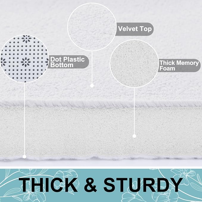 Smiry Memory Foam Bath Mat 59x24, Extra Soft and Absorbent Bathroom Mats, Non Slip Washable Carpet for Floor, Shower and Tub, White