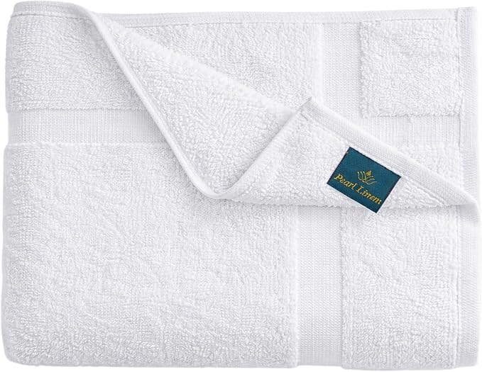 Pearl Linens Pack of 6 100% Cotton Bath Mat Towels, 20x30 inches, Soft & Absorbent Floor Towels for Bathroom, Not Bathroom Rugs, After Shower Mat, 687 GSM, Machine Washable, Airbnb Essentials, White