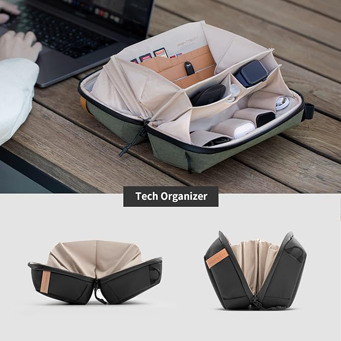 PGYTECH Travel Tech Organizer, Waterproof Tech Bag, Electronics Accessories Organizer Travel Carrying Case, Organizer Bag for Cables, Cord, Phone Batteries, Charger,Photography SD Card, Black